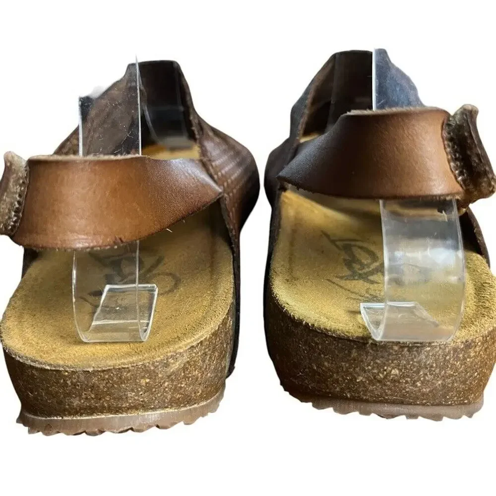 OTBT Pricilla Wedge Sandals Rich Brown Leather Slingback Shoes Strappy sz 9